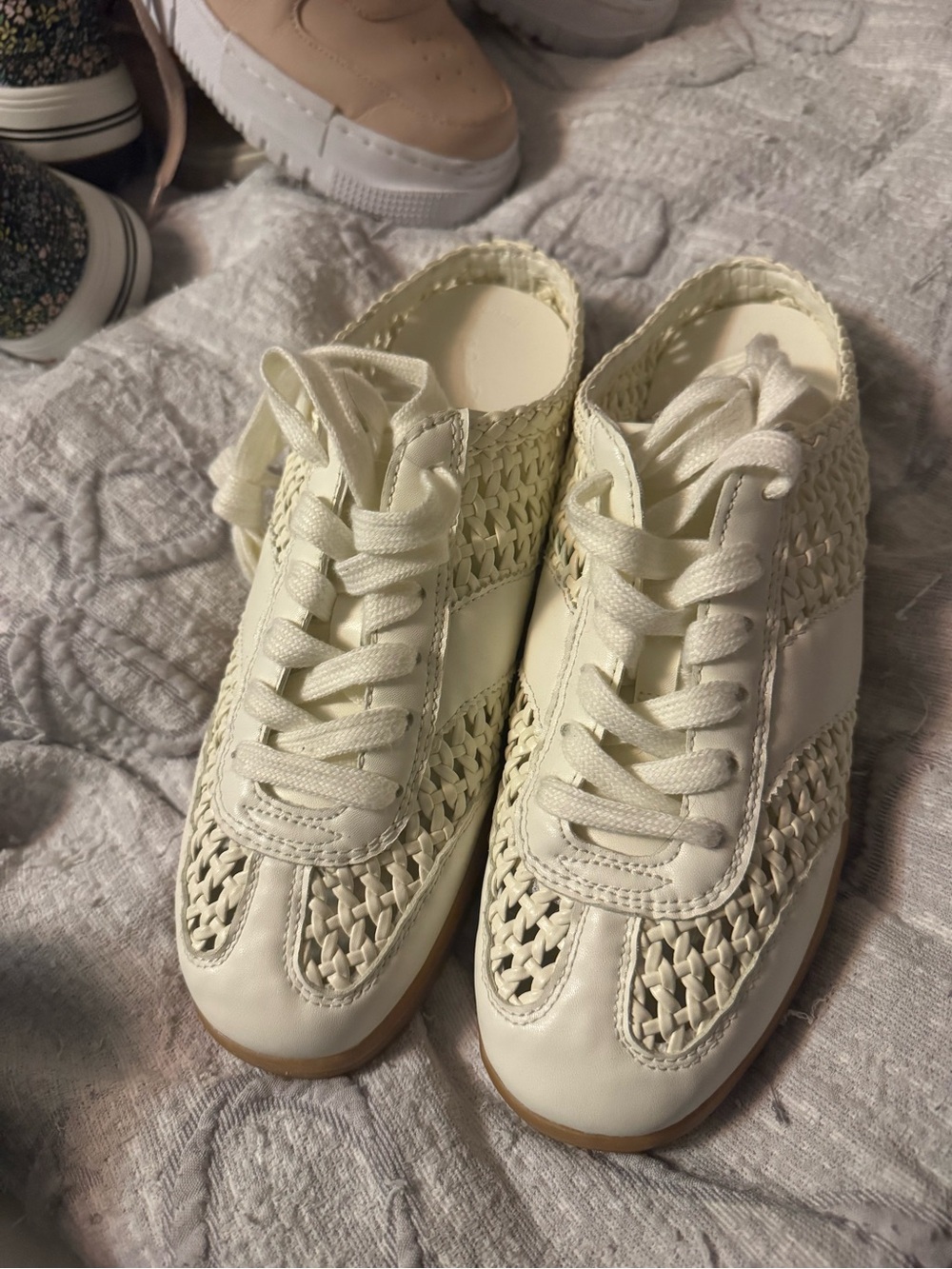 Woven Lace-Up Women's Sneakers in Cream